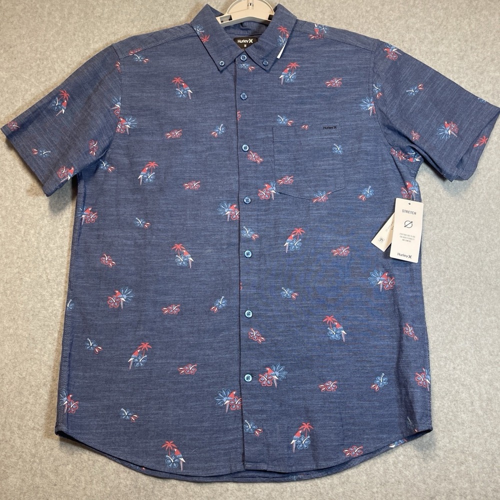 Men's Hurley OAO Stretch Print Short Sleeve Button Shirt NEW Tropical 🌴 Toucan
